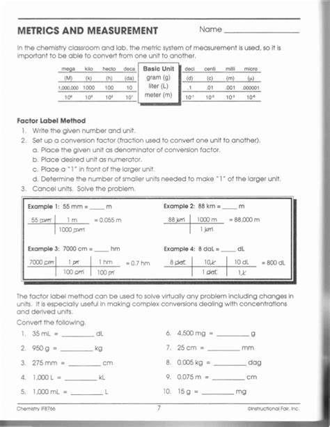 Standards Of Measurement Worksheet Answers