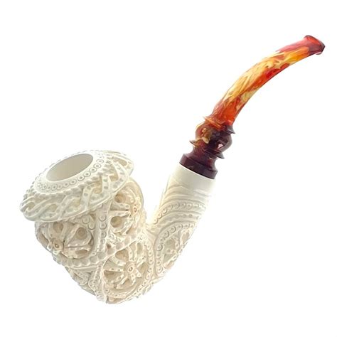 Coral Floral Lattice Finish Topkapi Calabash Meerschaum Tobacco Pipe By