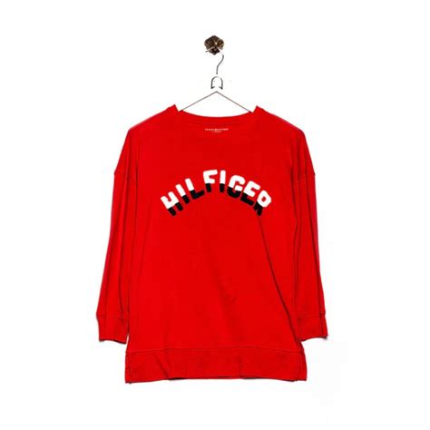 tommy hilfiger sweatshirt logo embroidered red 🌎 depop