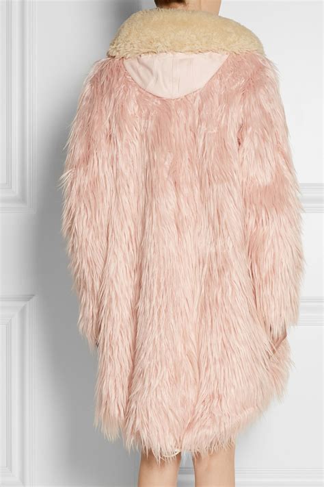 Lyst Coach Fluffy Shearling Trimmed Faux Fur Coat In Pink