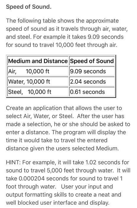 Solved Speed Sound Following Table Shows Approximate Spee