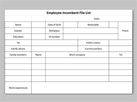 Excel Of Employee Incumbent File Listxls Wps Free Templates