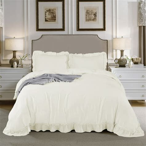 Homechoice 3 Piece Shabby Chic Queen Ruffle Duvet Cover Ivory