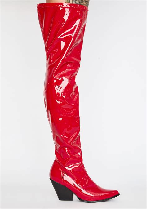 Red Shiny Pvc Thigh High Boots Dolls Kill