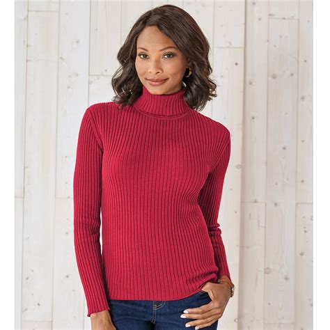 Essential Ribbed Cotton Blend Turtleneck Sweater With Long Sleeves Chadwicks Timeless Classics