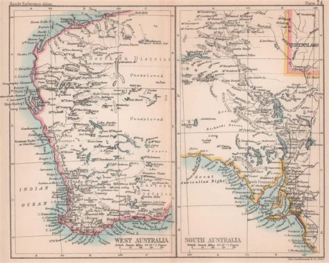 Western Australia And South Australia Bartholomew 1888 Old Antique Map Chart