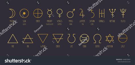 Handdrawn Vector Set Alchemical Symbols Golden Stock Vector Royalty