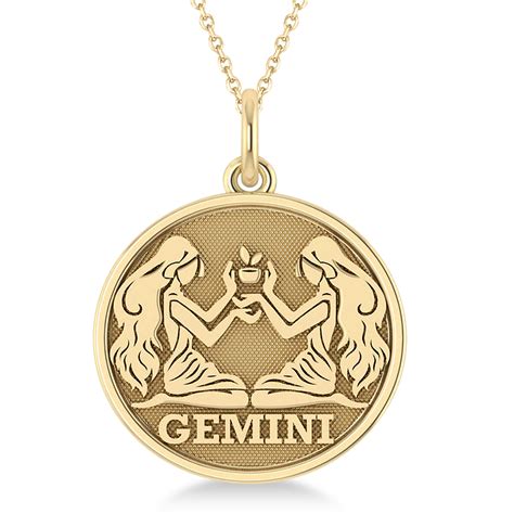 Gemini Coin Zodiac Pendant Necklace 14k Yellow Gold Az3303