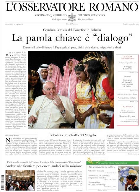 Journal L Osservatore Romano Italie Les Unes Des Journaux De Italie Dition Du Mardi De