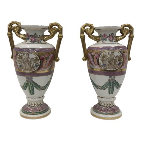 Vintage Porcelain Andrea By Sadek Two Vase With Gold Handles A Pair