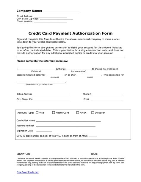 Free Credit Card Authorization Form Pdf Fillable Template