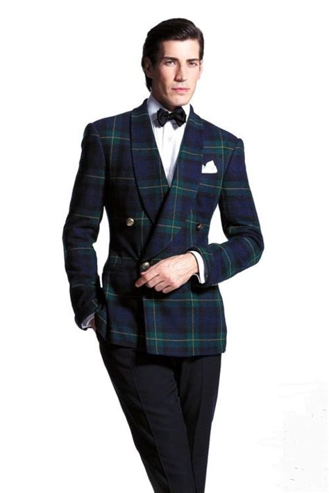 Black Watch Double Breasted Shawl Collared Tuxedo Jacket Ralph Lauren