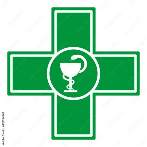 Pharmacy Symbol Green Cross With Bowl Of Hygieia Common Symbol On
