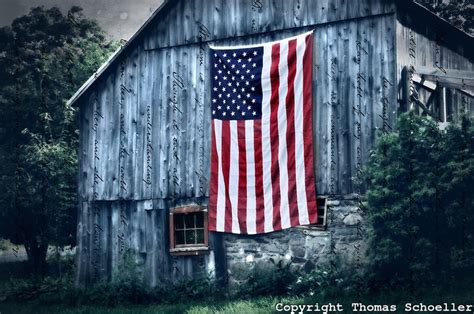 American Flag Boldly Displayed On The Gable End Of A Rustic Woodbury Connecticut Barn Fine