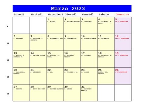 Calendario Marzo 2023 Da Stampare Quaresima Equinozio Di Primavera