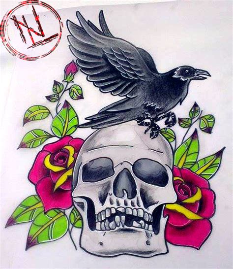 Skull Raven And Roses By Naomilistertattoos On Deviantart