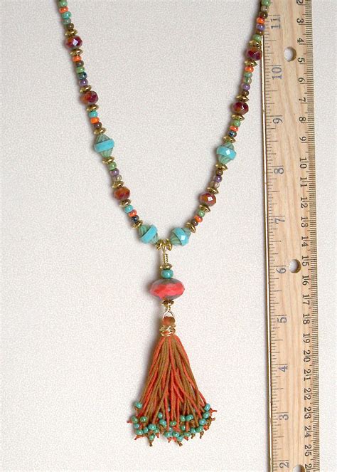 Boho Beaded Tassel Necklace Long Boho Tassel Necklace Turquoise Coral