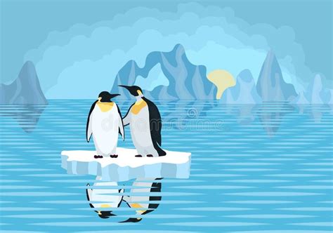 Antarctica Penguins On Ice Floe In The Sea Stock Illustration