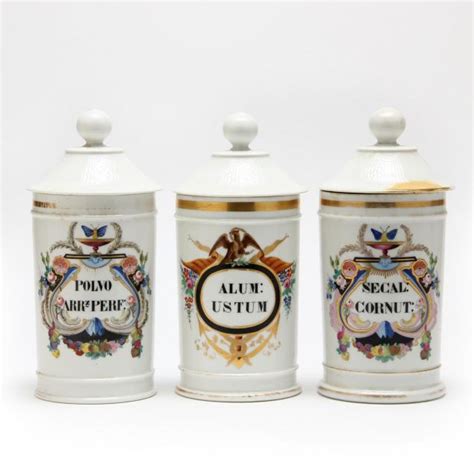 Three French Porcelain Drug Apothecary Jars Lot 1058 Session Iii