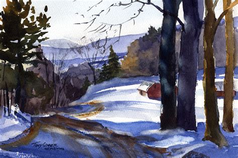 The Winter Blues Watercolor Plein Air Landscape