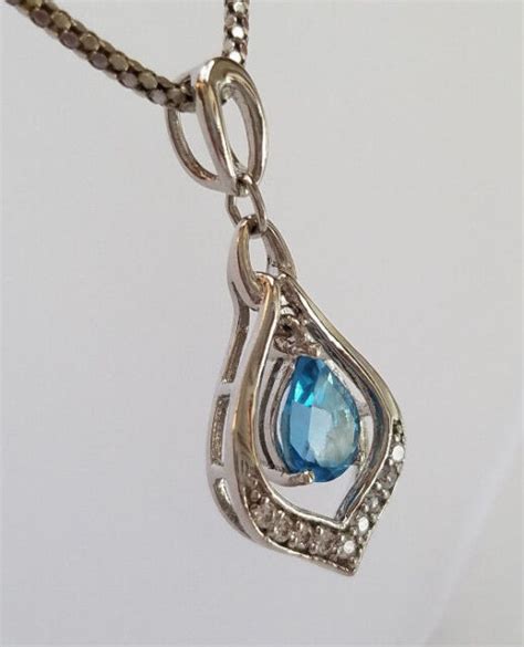 Genuine Blue Topaz Teardrop Gemstone 925 Sterling Silver Necklace