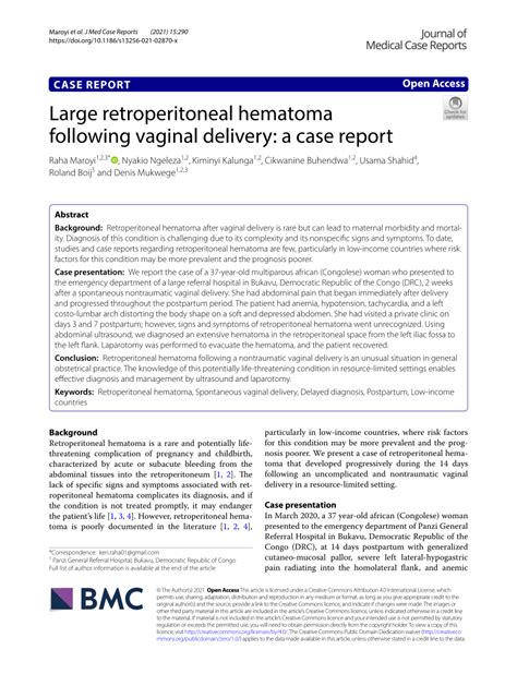 Pdf Large Retroperitoneal Hematoma Following Vaginal Delivery A Case