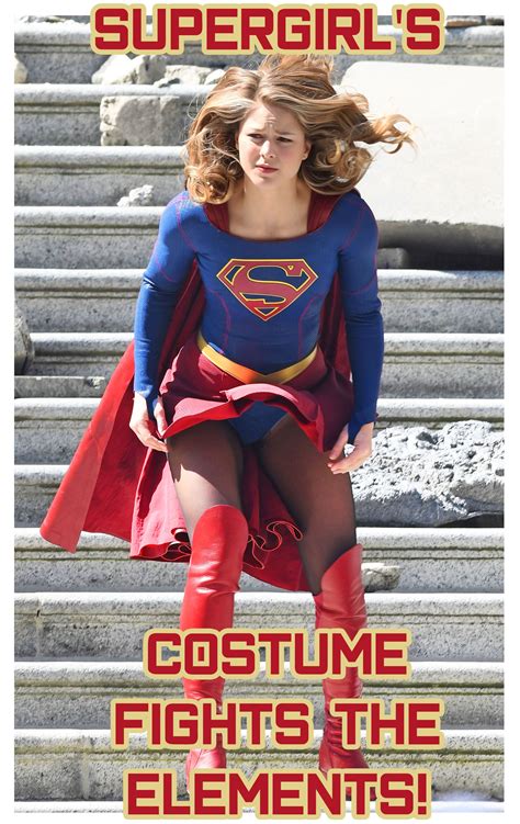 Melissa Benoist Suffers A Supergirl Costume Malfunction Fighting The Elements Chicas Super