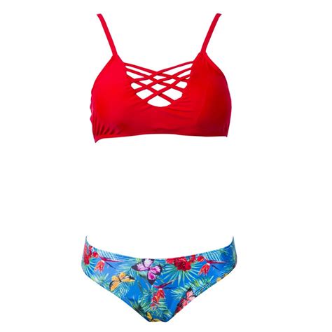 Itfabs Uk Womens Push Up Padded Bikini Set Bust Cross Floral Swimsuit