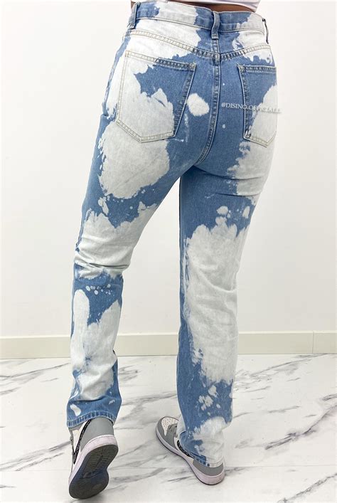 Redial Blue Tye Dye High Waist Straight Fit Jeans Disino