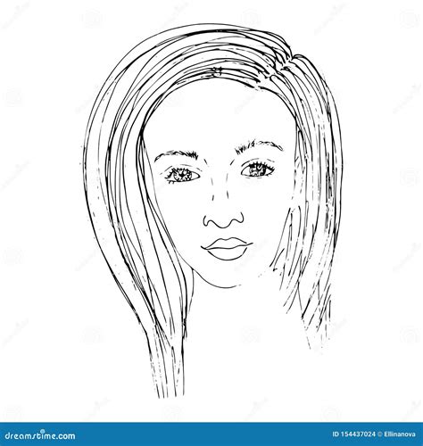 Portrait Of A Beautiful Girl For Coloring Stock Vector Illustration
