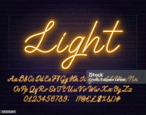 Neon Yellow Script Font Glowing Alphabet With Letters Numbers And