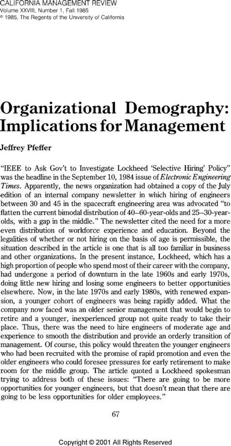 Organizational Demography Implications For Management Jeffrey