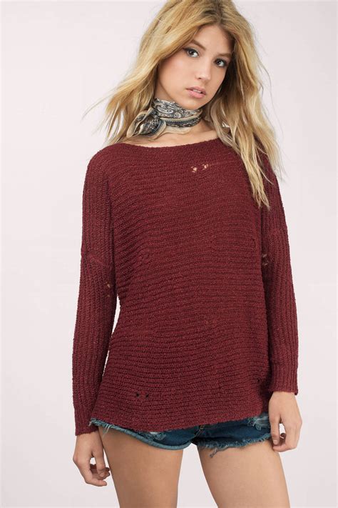 Burgundy Sweater Long Sleeve Sweater Burgundy Knit Sweater 11