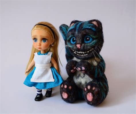 mini disney custom ooak disney animator doll alice in wonderland and felted wool cheshire cat