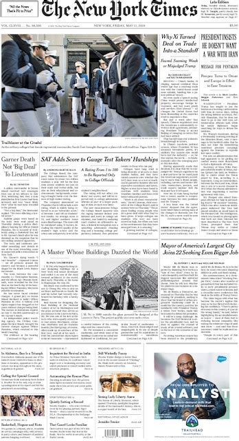 The New York Times International Edition In Print For Saturday May 18