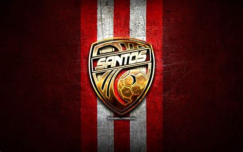 Santos DG Golden Logo Liga FPD Red Metal Background Football Costa