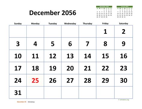 December 2056 Calendar With Extra Large Dates