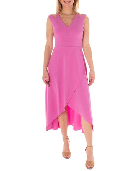 Maison Tara Cutout Shoulder High Low Midi Crepe Dress In Pink Lyst