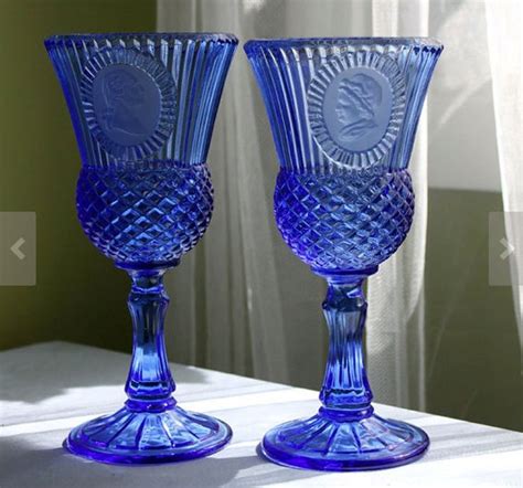 Fostoria Cobalt Blue Glass Goblets With George And Martha Etsy Cobalt Blue Wine Glasses