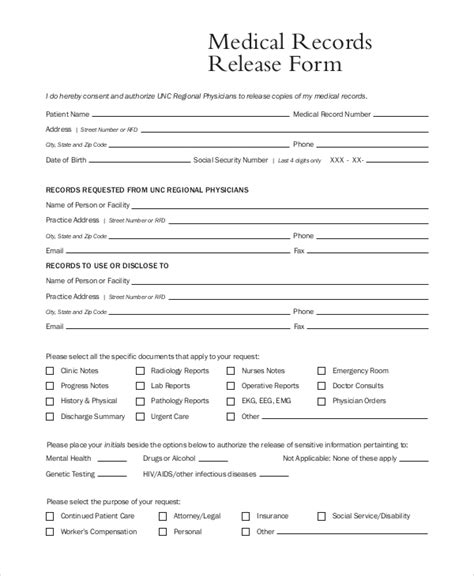 Medical Records Release Form Template Free Printable Templates