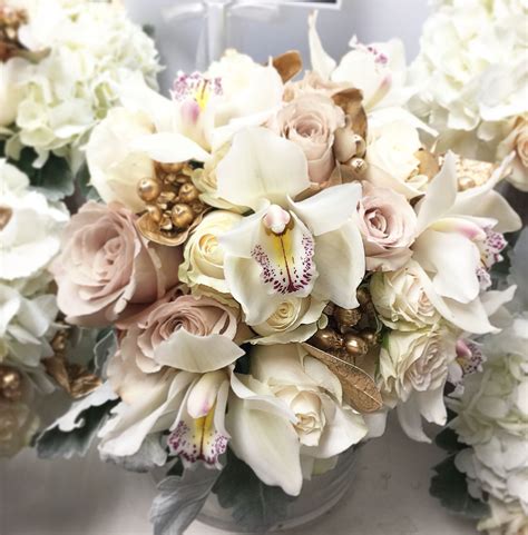 Absolutely Elegant White Cymbidium Orchids Ivory And Quick Sand Roses Gold Accents Bridal