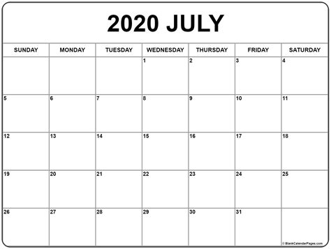Huge Printable 2020 July Calendar Example Calendar Printable