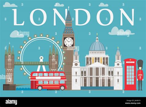 London Travel Info Graphic Vector Illustration Big Ben Eye Tower