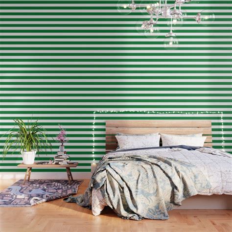 La Salle Green Solid Color White Stripes Pattern Wallpaper By Make