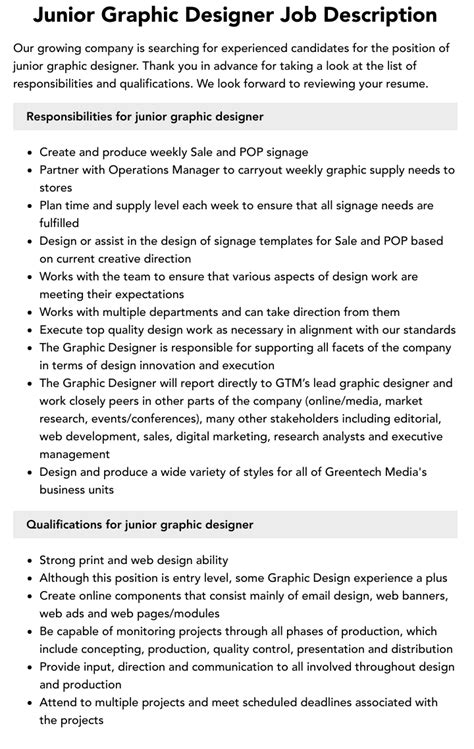 Junior Graphic Designer Job Description Velvet Jobs