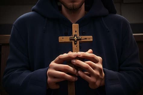 Premium Ai Image Hands Holding Cross While Praying