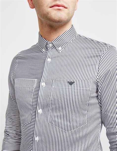 Emporio Armani Stripe Long Sleeve Shirt Online Exclusive Navy Blue
