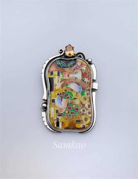 Klimt Inspired Pendant Cloisonne Enamel In Sterling Silver Settingme2022 Art