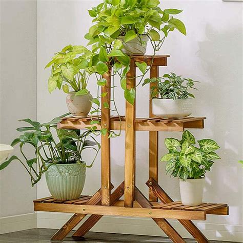 Natural Bamboo Plant Display Stand Solid Wood Potted Flower Storage