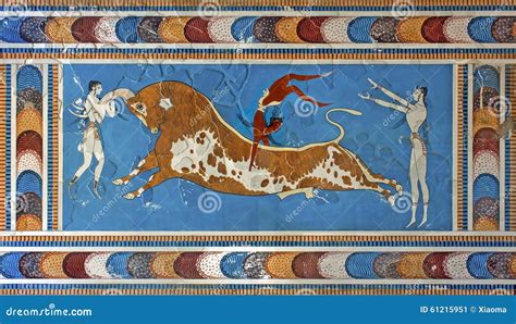 Taureau Saut Du Fresque Palais De Knossos Crète Grèce Image Stock